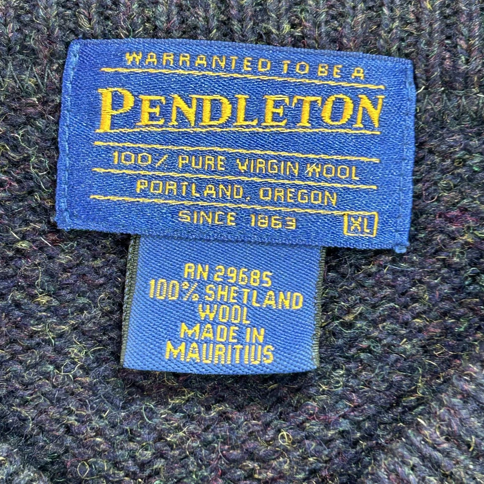 Pendleton Sweater Mens XL Navy Heather Shetland Wool Henley 3-Button Pullover - Image 4 of 4