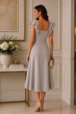 CALVIN KLEIN FLUTTER SLEEVE FIT FLARE MIDI DRESS, LIGHT GREY, SIZE 4 NWT