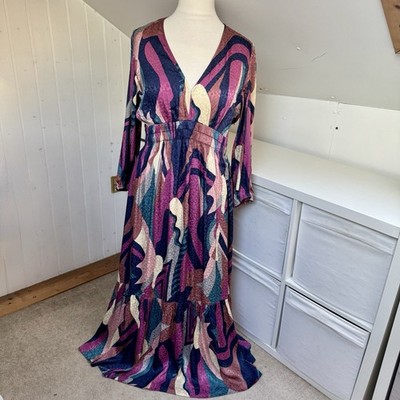 Ba&sh Maxikleid Gr. 4 UK 14 Mehrfarbig Abstrakt Print Seidig V-Ausschnitt Wina