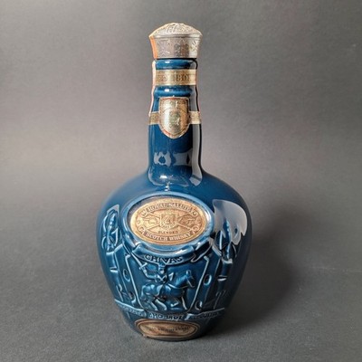 EUC Chivas Royal Salute 21yr Scotch Whisky Empty Quart Bottle Blue JK