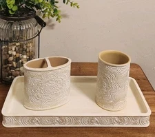 BINO Bathroom Accessories  Tray,Tumbler & Toothbrush Holders Embossed Medallion 