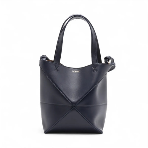 Loewe puzzle fold Tote Bag Mini Leather 2 Way Handbag Navy Blue