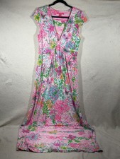 Lilly Pulitzer Maxi Dress Womens Large Pink Floral Cap Sleeve Resort Preppy