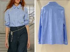 Women Cinq A Sept Collared Beaded Embellished Blouse Top