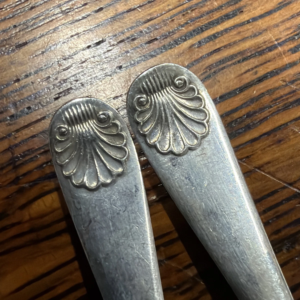 Pair Sterling Silver Hanoverian Shell Coffee Spoons Sheffield 1943 CB&S 102mm