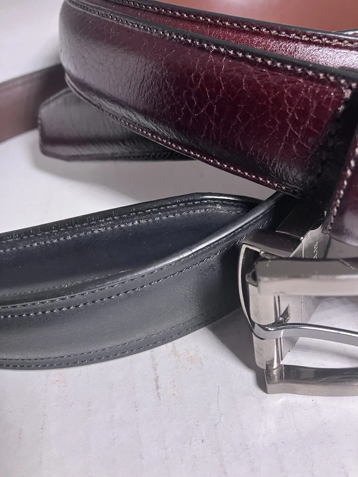 2 Cinturón Portafolio Perry Ellis Para Hombre y Cuero Negro/Marrón Reversible Talla 42/105 Foto 3 de 4