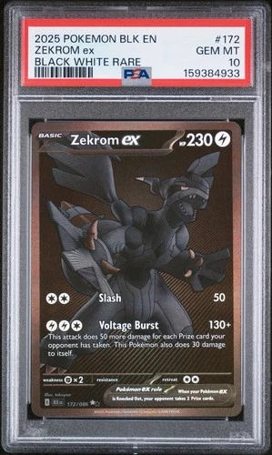 Pokémon Zekrom ex 172/086 Sv: Black Bolt Holo Rare PSA 10 Gem Mint