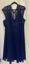 Torrid Dark/Navy Blue Chiffon Style Dress Lace Inset Short Sleeve Size 26