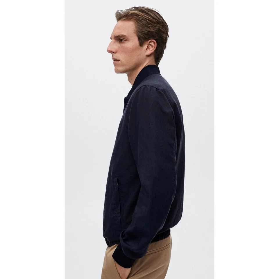 MNG Mango Bomber Zip Up Jacket Mens Size Large Navy Blue New Winter - Image 4 of 4