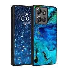 Cute Flower Slim Fit Glow in The Dark Case for Moto G Power 5G 2025 - Blue Marbl