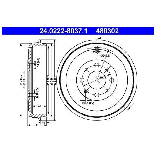2X Bremstrommel Hinten FüR Fiat Punto 199 1.2 1.4 08 Bis 26 ATE 568000 199B4000-image