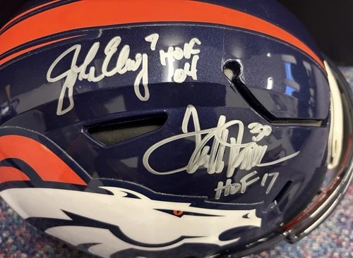 John Elway Terrell Davis Inscribed HOF Signed Speed Flex Helmet