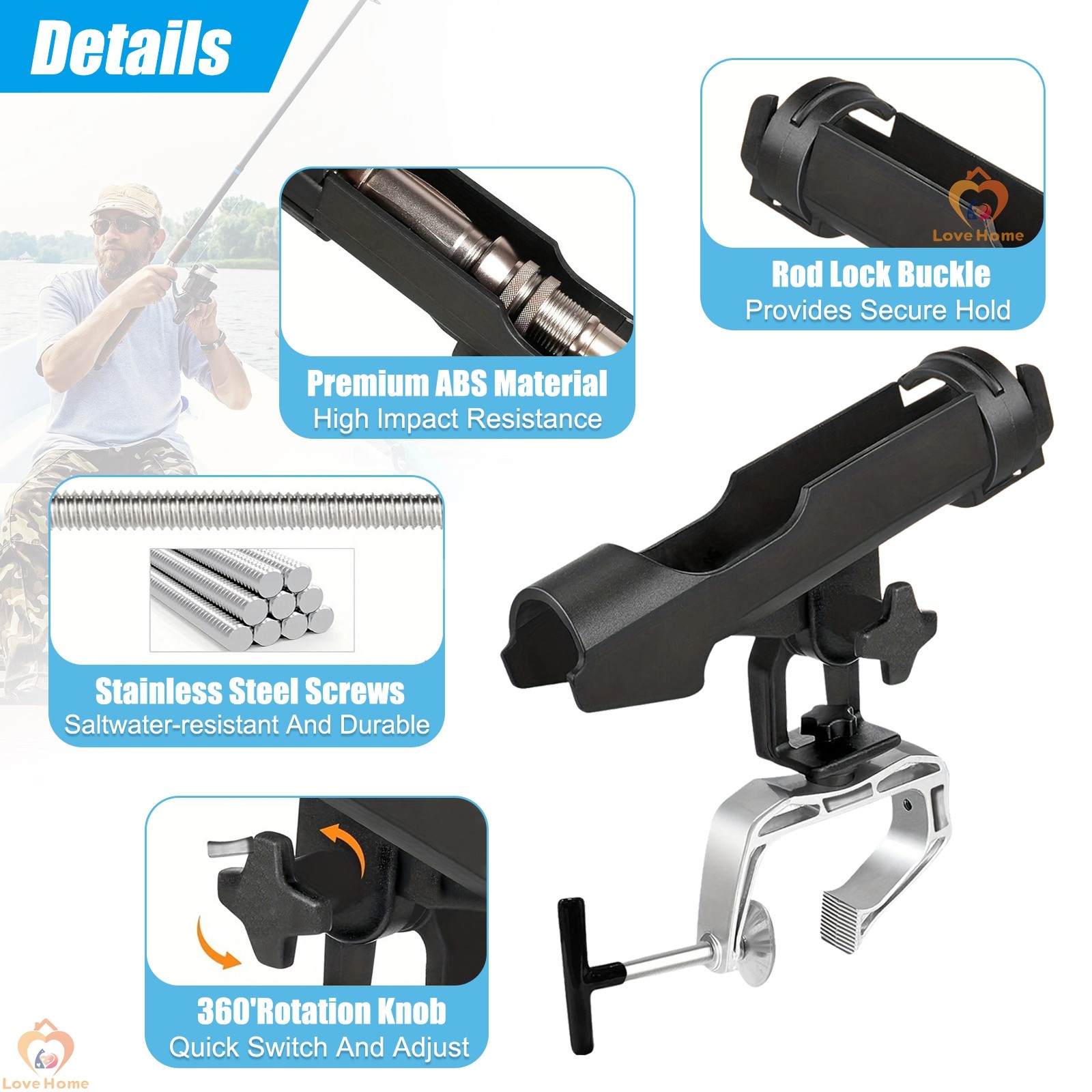 2 Pack Fishing Rod Holder w/ Combo Mount 360° Adjustable for Kayak Canoe Boat