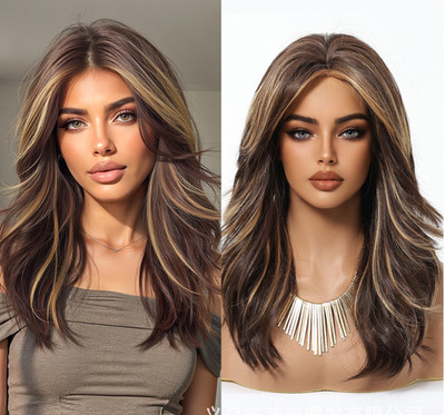 Long Wavy Layered Blonde Brown Mix Synthetic Hair Wig Women Soft Natural