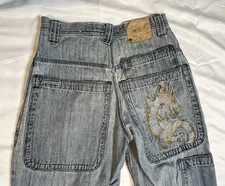 Vintage JNCO Tribal Dragon Y2K Skater Baggy 6 Pocket Embroidered Jeans 26x28