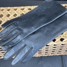 Vintage Lined Black Vinyl Gloves Floral Embroidery Women Size B 7.5-8.5 Japan