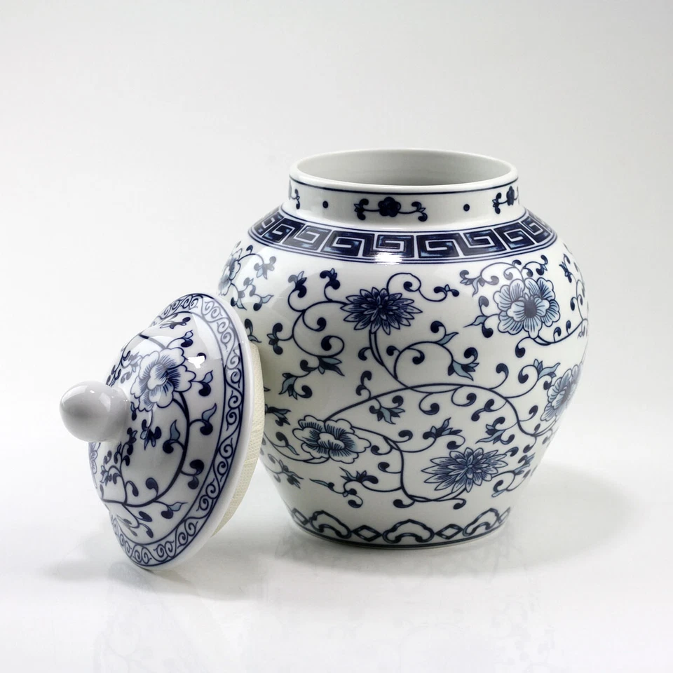 Chinesische Vase Porzellan, Vase im Ming-Stil, Vase mit Deckel 21 cm, blau-weiß - Bild 2 von 4