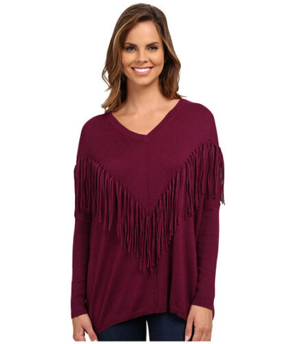NWT DKNY Dolman Sweater Women's Size MEDIUM Purple Fringe Pullover - Picture 1 of 12