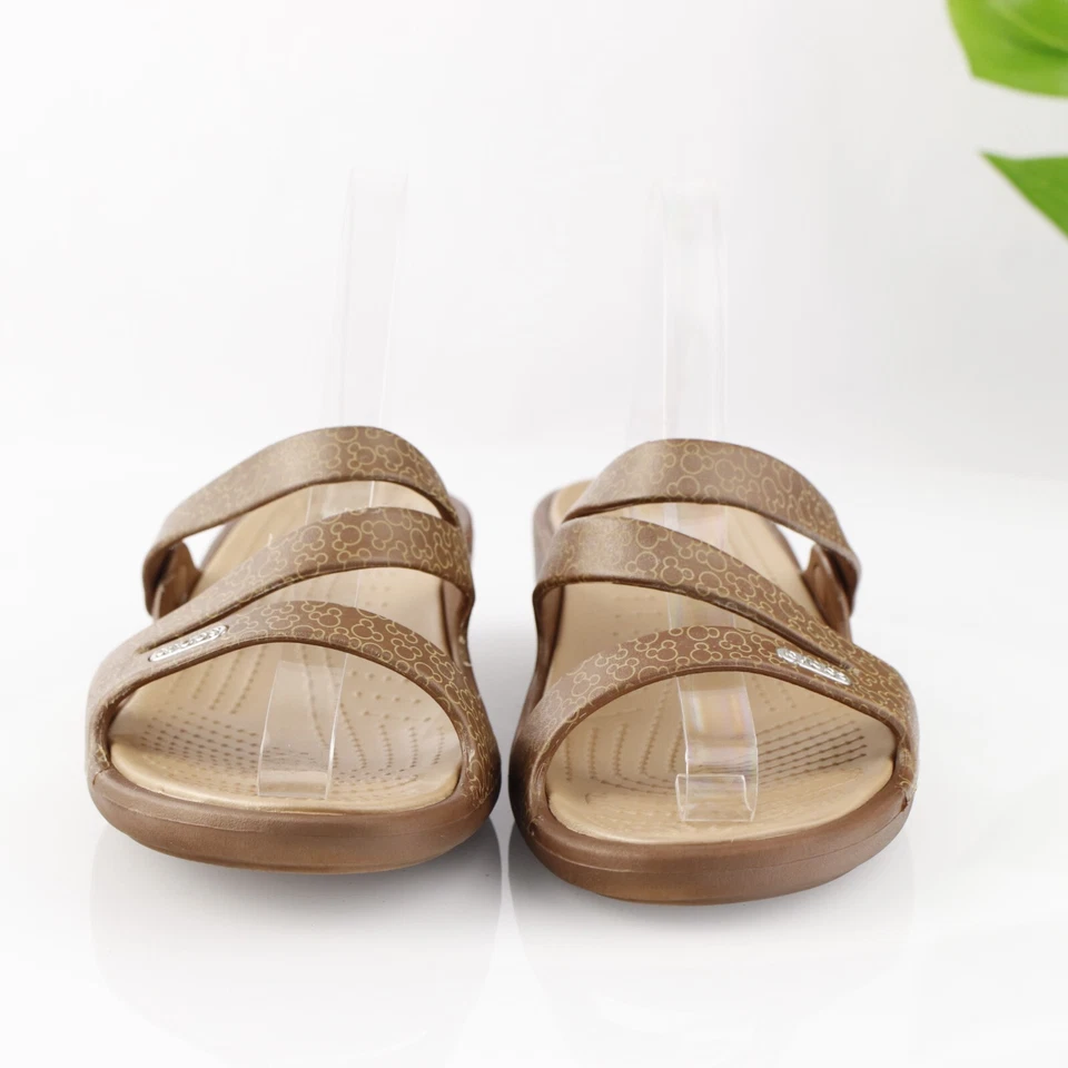 Crocs Disney Womens Patricia Sandal Size 10 Tan Brown Mikey Mouse Wedge Slide - Image 3 of 4