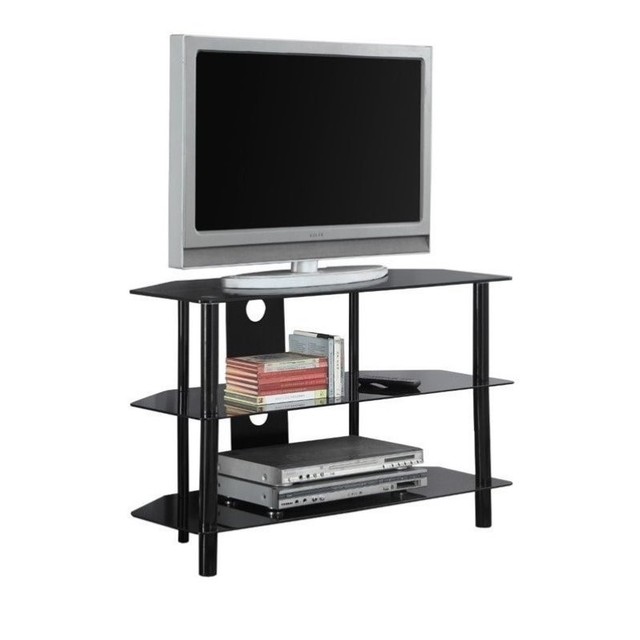Black Metal 36 in Tempered Glass TV Stand Entertainement Center Media Console for sale online eBay