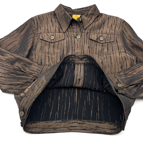 Ruby Rd Shimmery Metallic Bronze 3/4 Sleeve Textured Button Down Short Jacket 12 - Picture 5 of 14