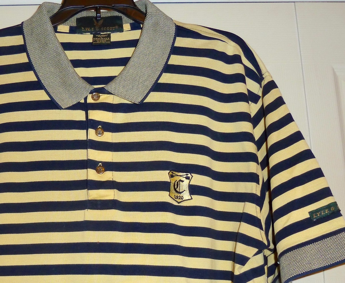 LYLE & SCOTT- YELLOW/NAVY STRIPE PIQUE SHORT-SLEEVE POLO
