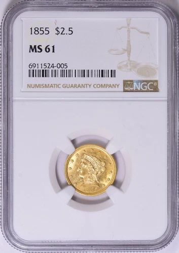 1855 $2.5 Liberty Head Gold Quarter Eagle--NGC MS 61