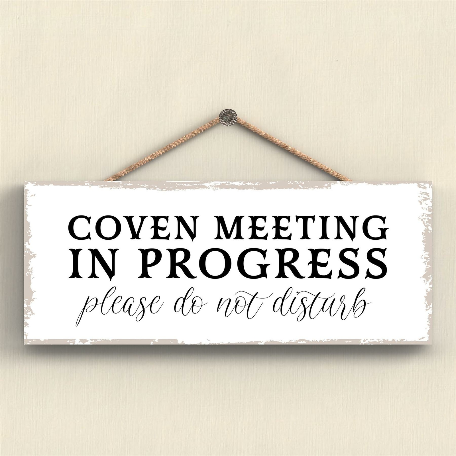 COVEN MEETING RECTANGLE WITCHCRAFT THEMED HALLOWEEN WOODEN HANGING PLAQUE