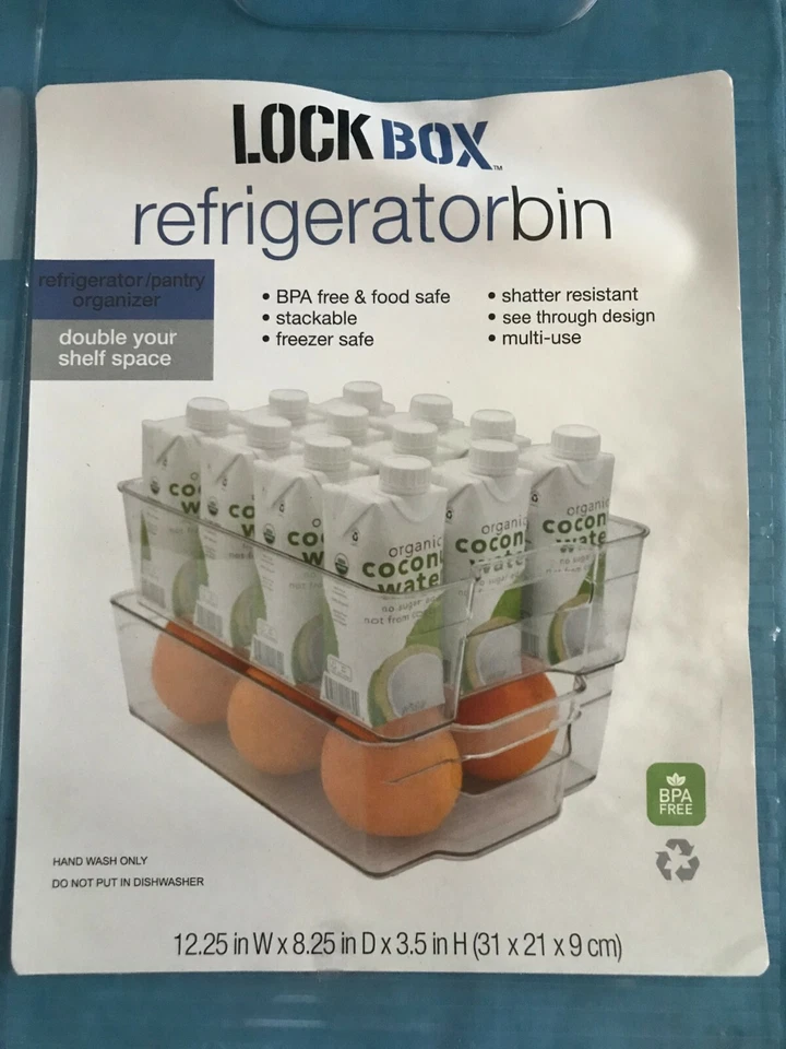 Set of 2 Lock Box Clear Acrylic Refrigerator / Pantry Storage Organizer Bins - Image 3 of 4