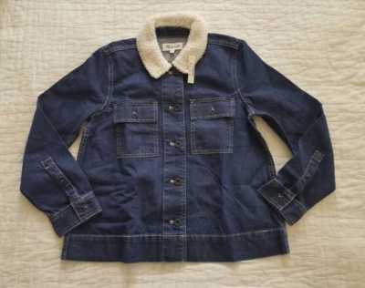 NEW WOMEN'S MADEWELL DENIM NORTHWARD CROPPED ARMY JEAN JACKET SHERPA  EDITION