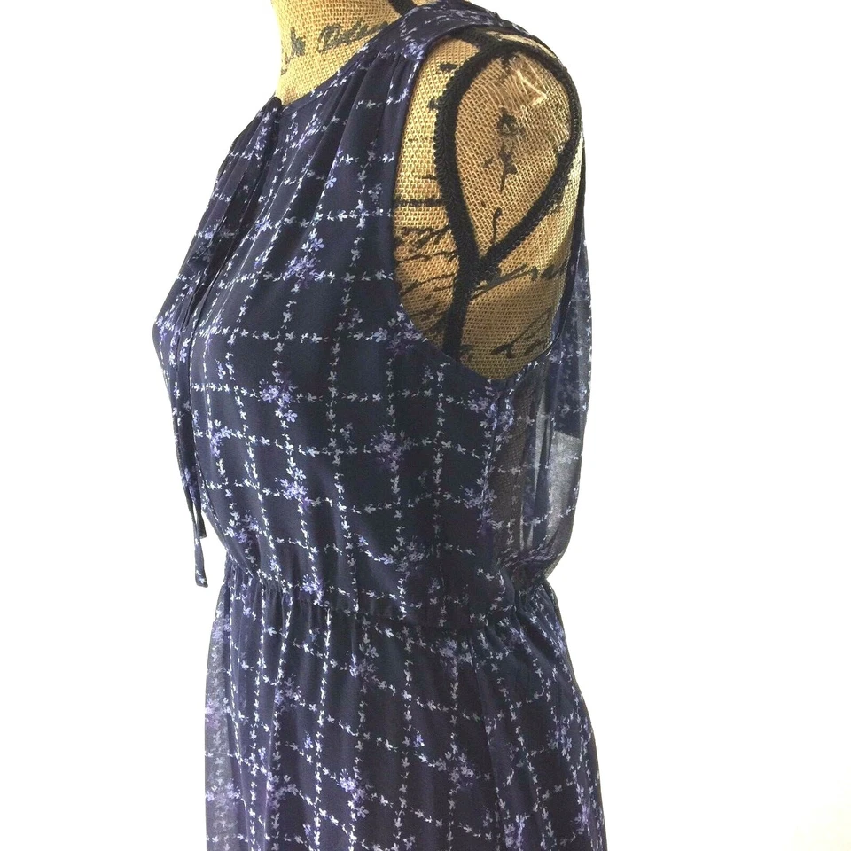 Maxi Vestido Erin Fetherston 6 Azul Marino Floral Agujero para Llaves Forrado Nuevo con Etiquetas $295 Foto 4 de 4