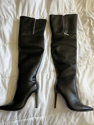 SHOEDAZZLE, Black faux leather  4.25'' OTK  boots US SZ 6.5