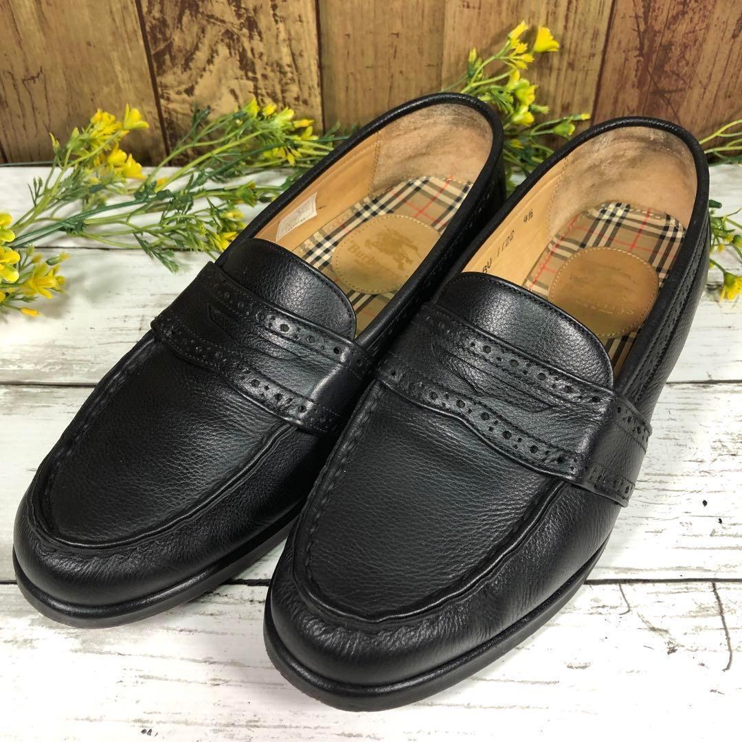 Burberry 24.5Eee Coin Loafers Grained Leather Nova Check Wide Women Shoes Loafer