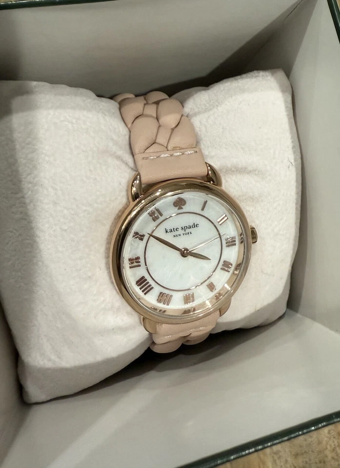 NEW Kate Spade Lily Avenue Rose Gold Pink Braided Leather Band Watch In Box - Image 2 of 4