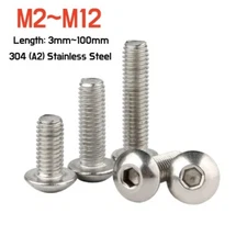 Metric Button Head Cap Allen Screw Bolt A2 Stainless M2 M2.5 M3 M4 M5 M6M8M10M12