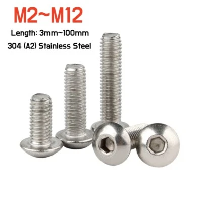 Metric Button Head Cap Allen Screw Bolt A2 Stainless M2 M2.5 M3 M4 M5 M6M8M10M12