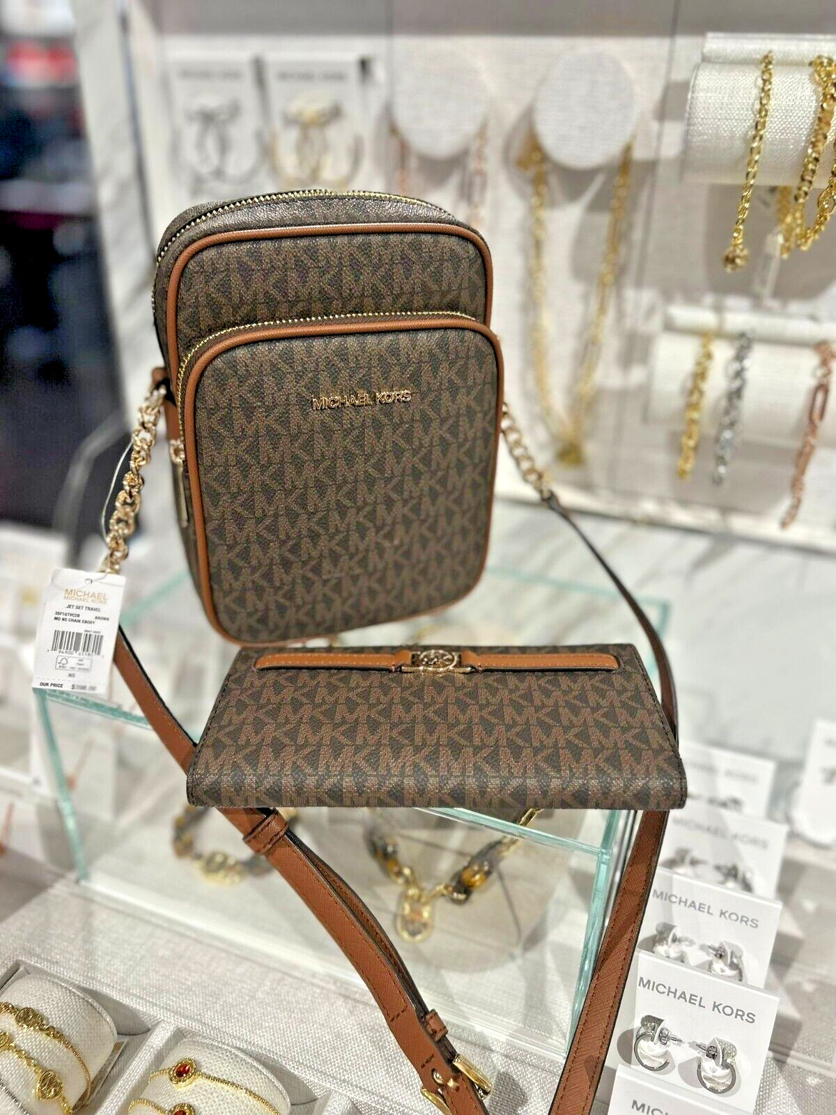 Michael Kors Mujeres Mediano Marrón Bolso de Mano Bandolera Cartera Bolso de Vuelo + Cartera Plana