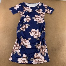 Liu & Qu Women's Maternity Size Large Blue Floral Bodycon Ruched Side Dress NWT