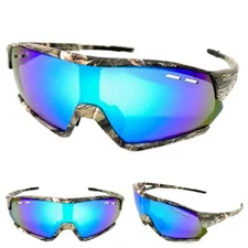 MILITARY TACTICAL Hunting Sports Wrap Safety Camouflage SUN GLASSES Blue Lens