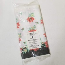 Poinsettia Plastic Tablecover 96x54 Disposable Tablecloth Long Holiday Christmas