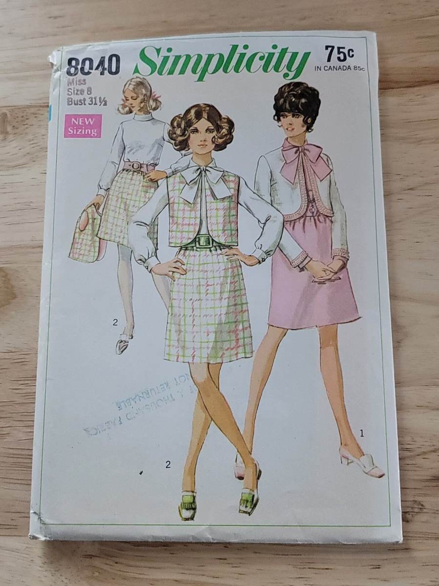 Simplicity Sewing Pattern MISSES DRESS-JACKET #8040 Size: UNCUT