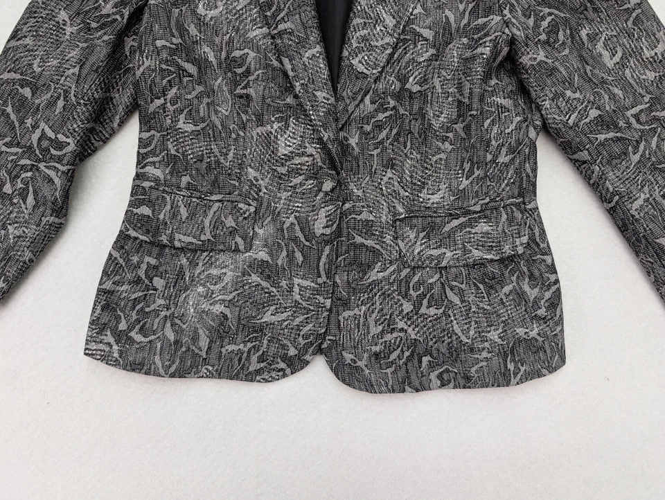 Peter Nygard Women's Blazer Suit Jacket Size 4 Gray Silver 3/4 Sleeve One-Button - Image 3 of 4