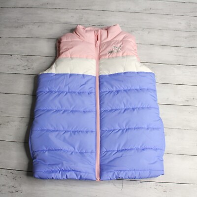 Puma Girl's Sleeveless Puffer Jacket Vest Size M 10-12 Winter Colorblock