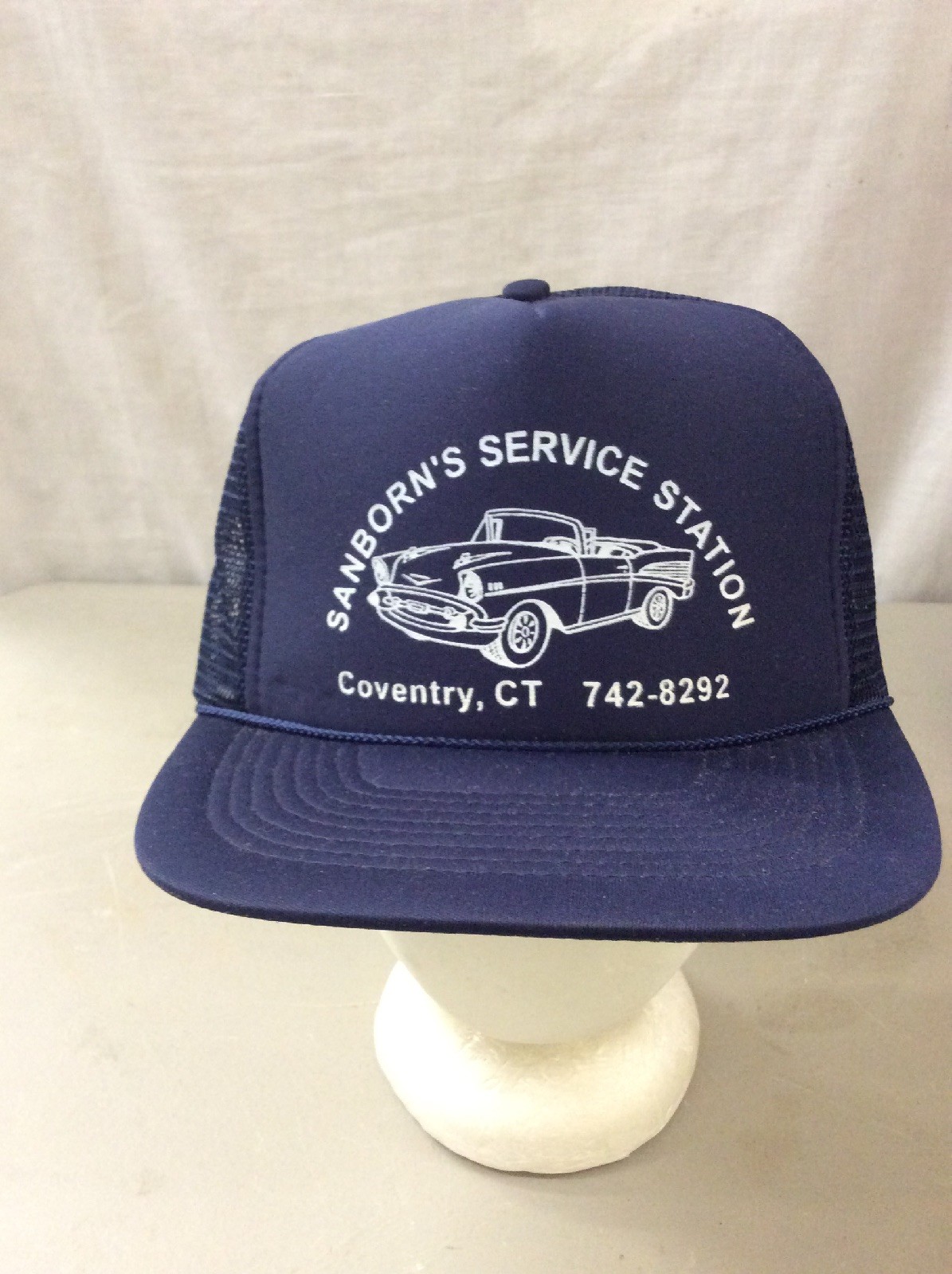 trucker hat baseball cap Vintage Mesh Snap Back SANBORN SERVICE STATION CT Retro