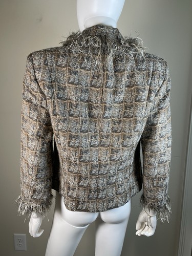 JULIANA COLLEZIONE Wool Mohair Blend TEXTURED Gold Fringe JACKET BLAZER Sz 2 - Picture 10 of 17