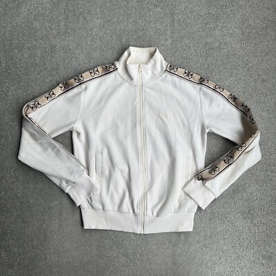 GUESS Damen Sportjacke Gr. S Trainingsjacke Designer Logo Streifen 24503 Beige