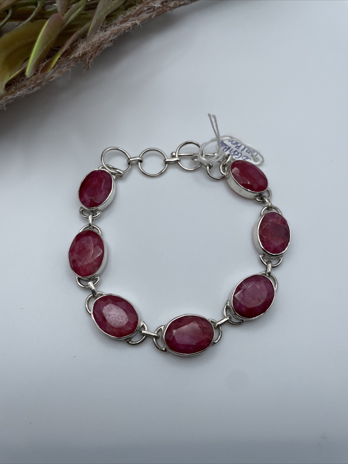 Sterling Silver Genuine Ruby Toggle Bracelet 7-8”… - image 3