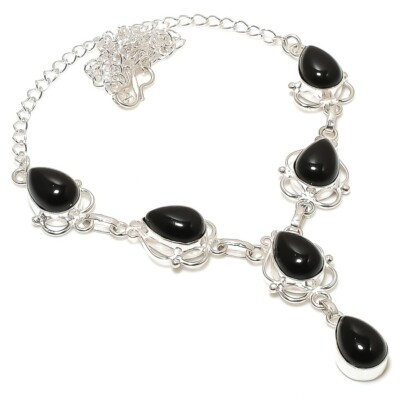 Black Onyx Gemstone Handmade 925 Sterling Silver Jewelry Necklace Sz 18''