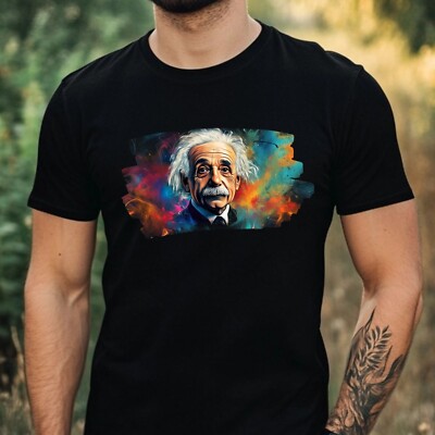 Mens Albert Einstein Motif Cotton T-Shirt Size XS to 5XL