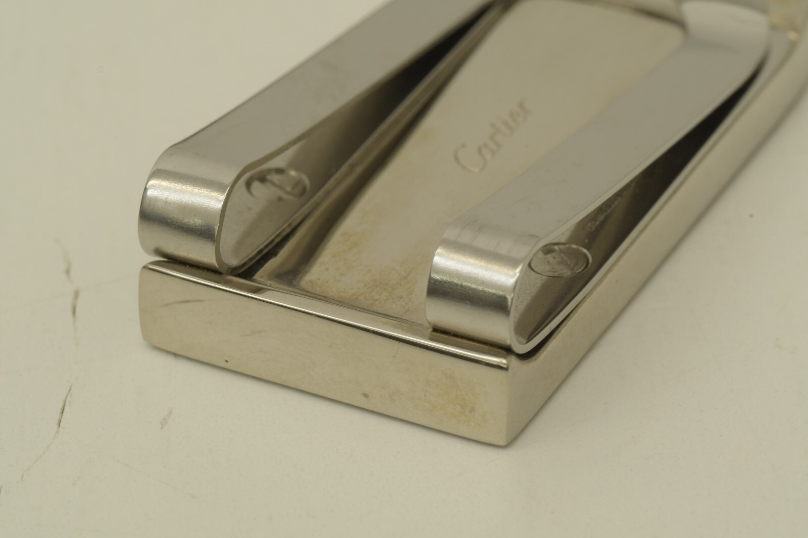 Authentic Cartier Double C Decor Logo Money Clip SS Black Leather Accessory image 9